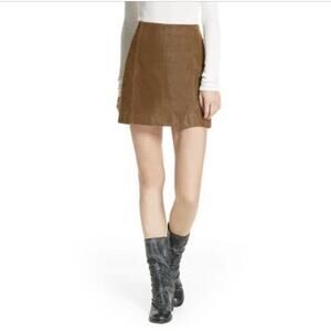 Free People Women's 8 Faux Leather Mini Skirt Cedar Distressed Brown Clueless